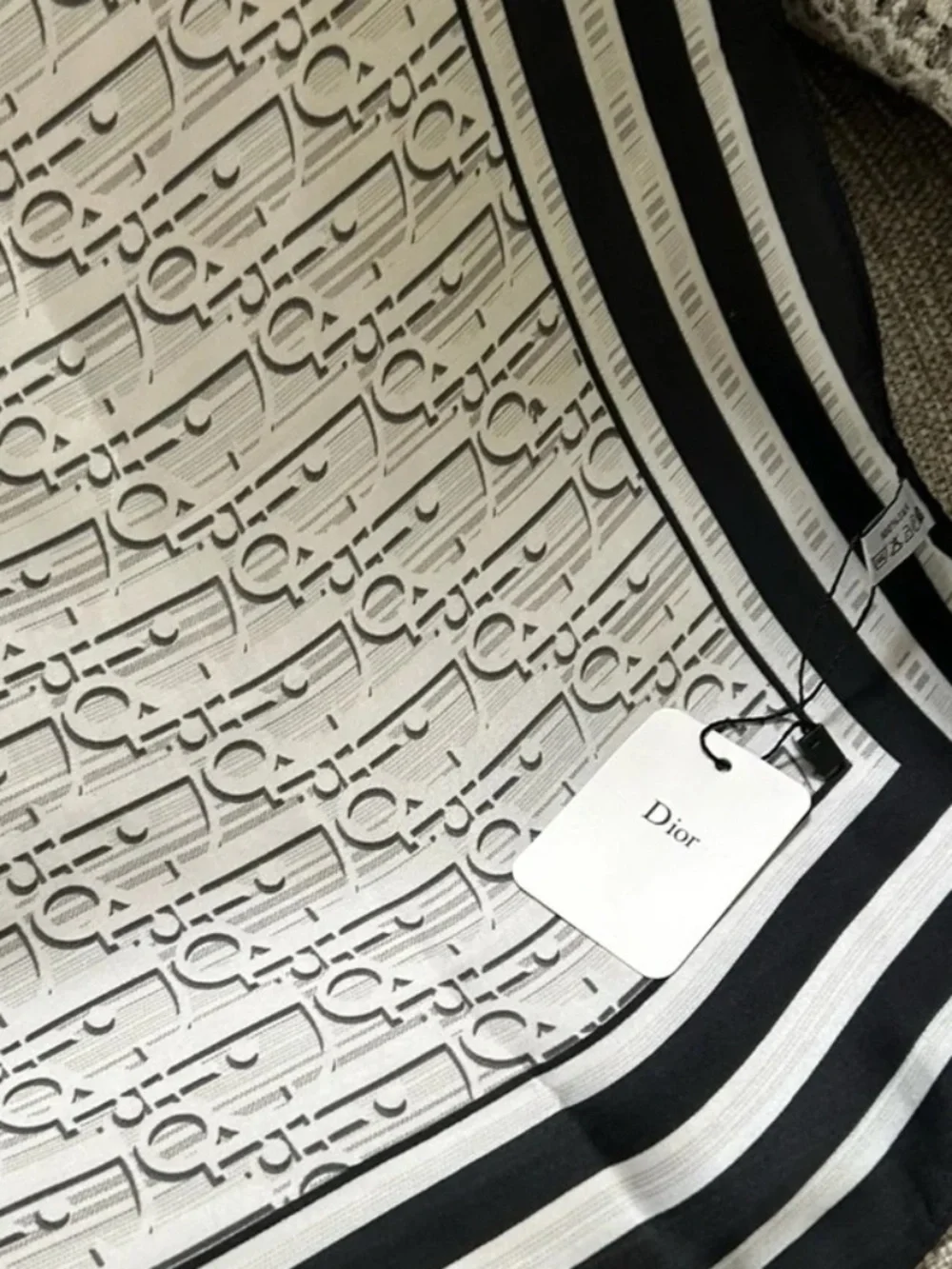 Square Silk Scarf Black Gray White Signed Luxury Designer Inspired Head Wrap